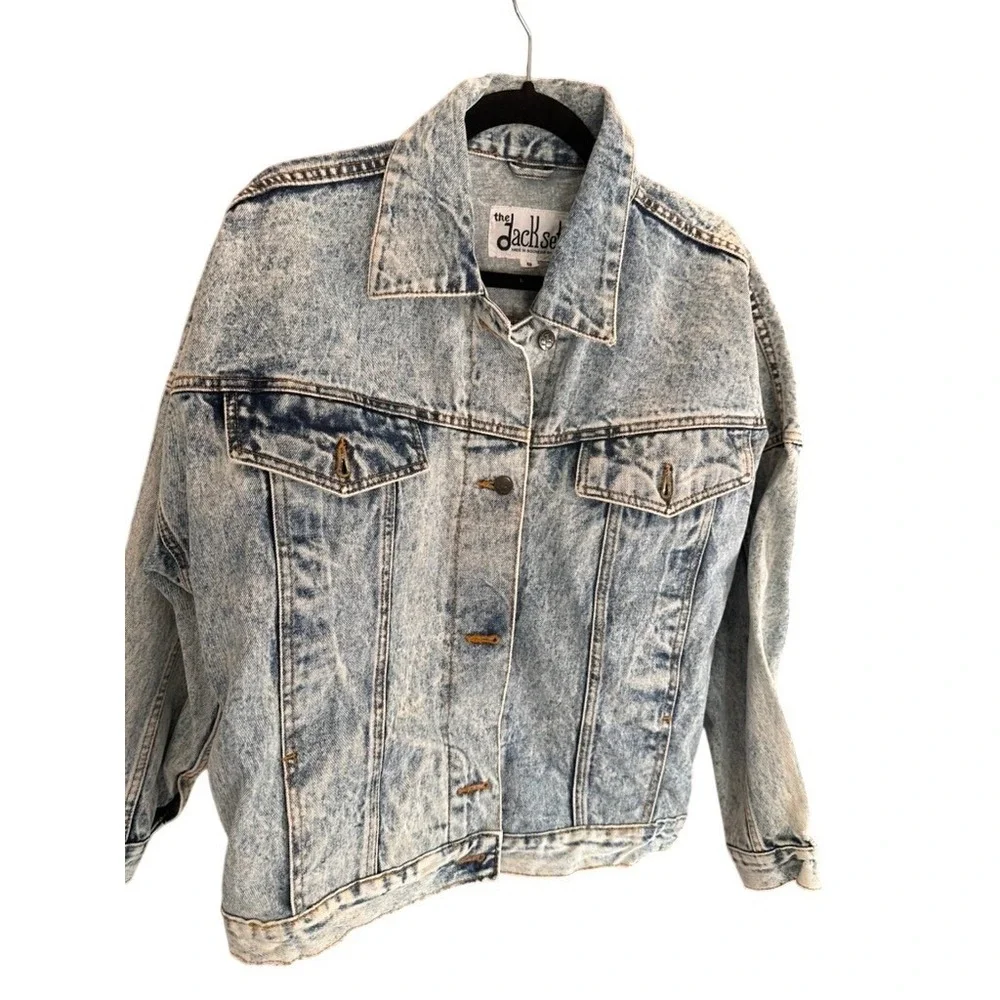 The Jackset Womens Acid Wash Denim Jacket Blue Vintage Style Oversized Small‎